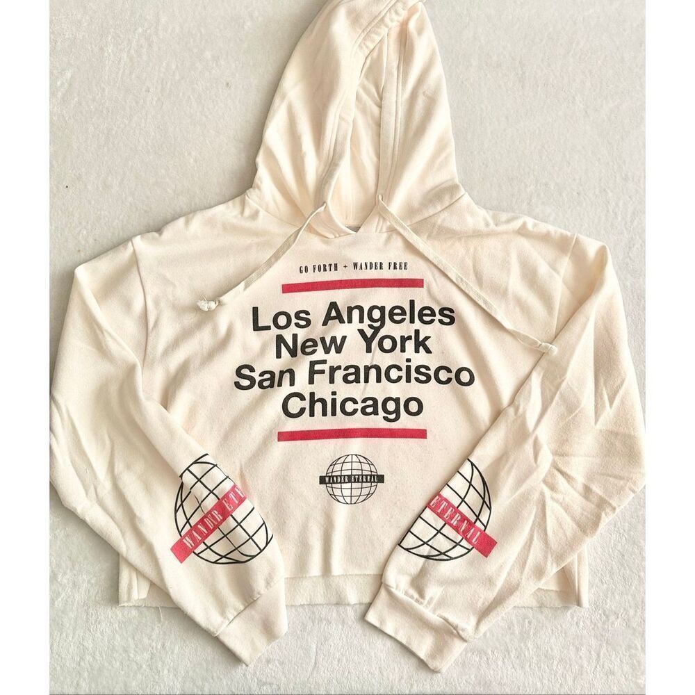 Mighty Fine Wander Eternal cropped raw hem sweatshirt city name graphic hoodie s - Picture 4 of 10
